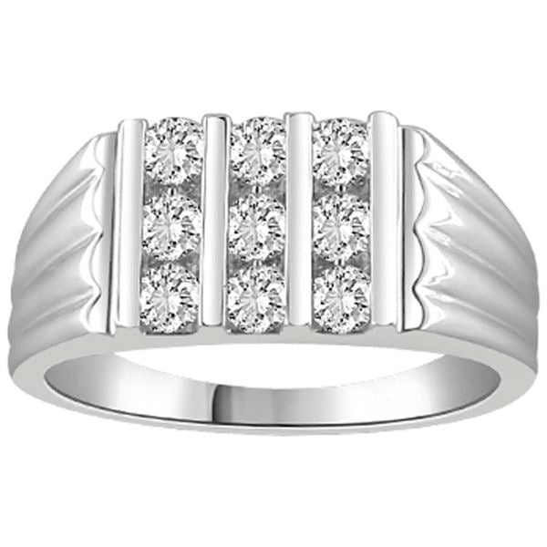 MEN'S BAND 3/4 CT ROUND DIAMOND 10K WHITE GOLD