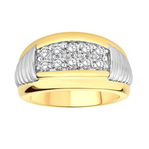 MEN'S RING 1 CT ROUND DIAMOND 10K TT WHITE/YELLOW GOLD