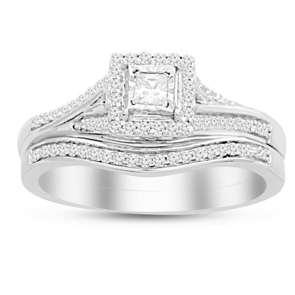 LADIES BRIDAL RING SET 1/4 CT ROUND DIAMOND 10K WHITE GOLD