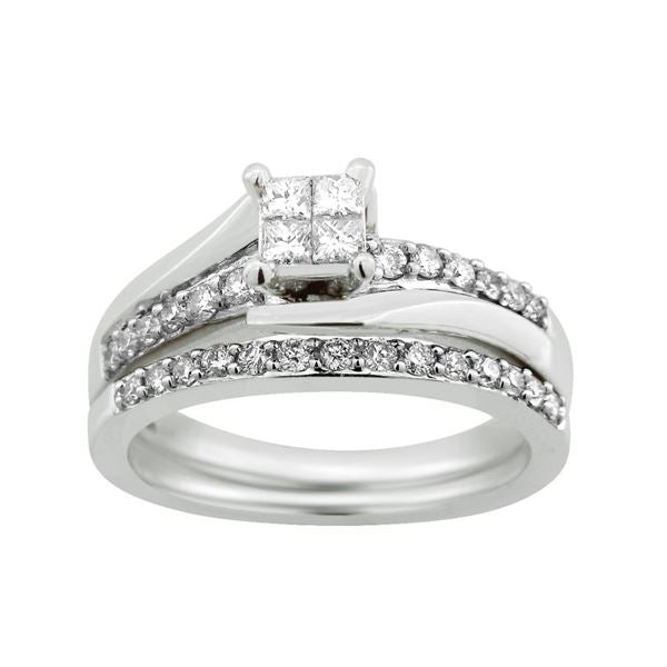 LADIES BRIDAL RING SET 1/2 CT ROUND/PRINCESS DIAMOND 10K WHITE GOLD