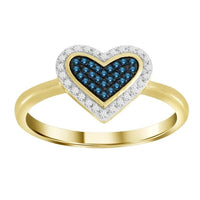 Thumbnail for LADIES HEART RING 1/6 CT WHITE/BLUE ROUND DIAMOND 10K YELLOW GOLD