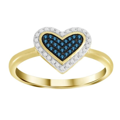 LADIES HEART RING 1/6 CT WHITE/BLUE ROUND DIAMOND 10K YELLOW GOLD