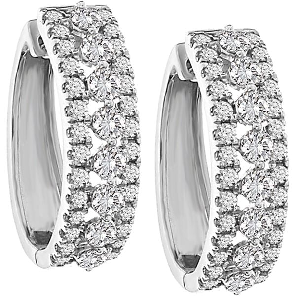 LADIES HOOPS 1 CT ROUND DIAMOND 10K WHITE GOLD