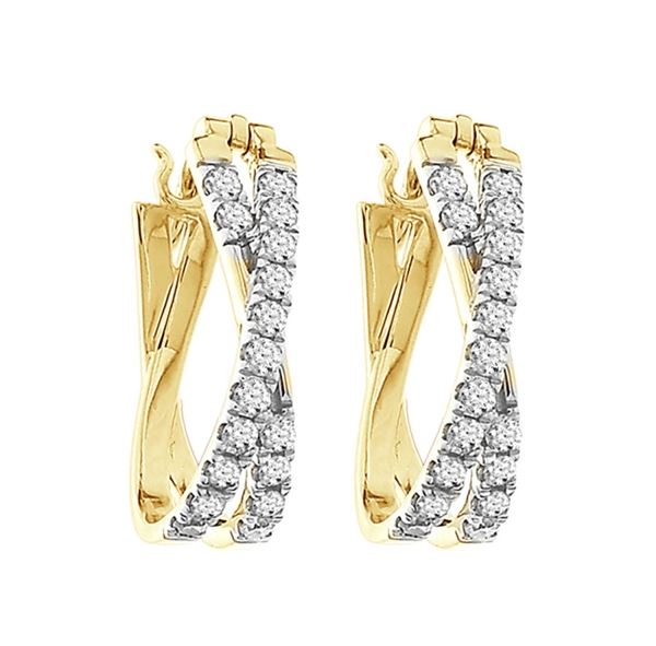 LADIES HOOP 1/2 CT ROUND DIAMOND 10K YELLOW GOLD