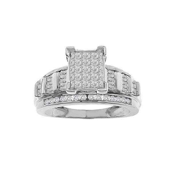 LADIES RING 1 CT ROUND/PRINCESS/BAGUETTE DIAMOND 10K WHITE GOLD