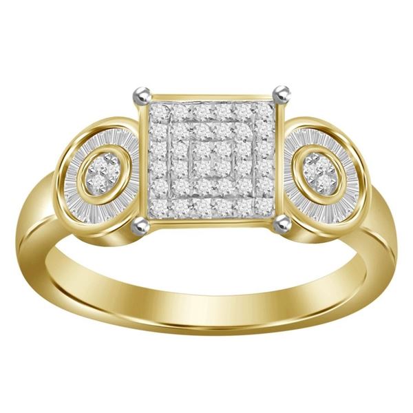 LADIES RING 1/4 CT ROUND/BAGUETTE DIAMOND 10K YELLOW GOLD