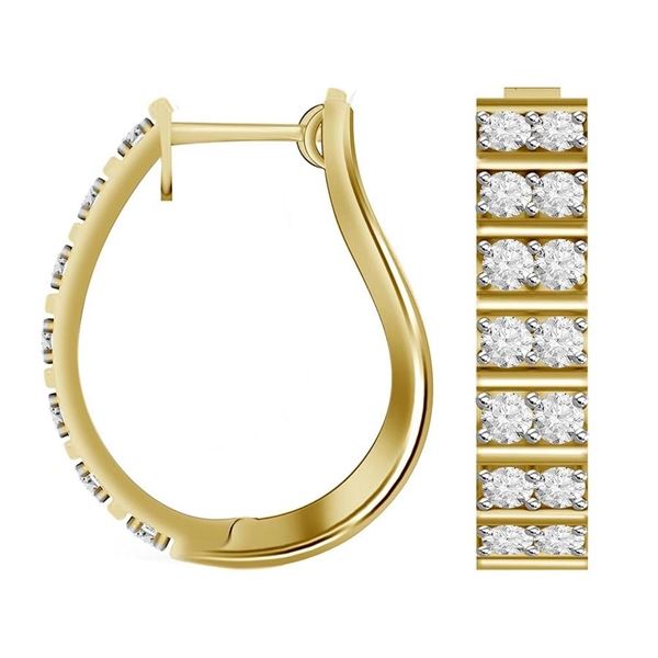 LADIES HOOPS 1 CT ROUND DIAMOND 10K YELLOW GOLD