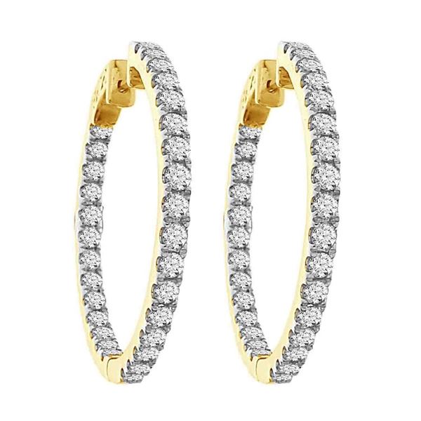 LADIES HOOP 3 CT ROUND DIAMOND 10K YELLOW GOLD