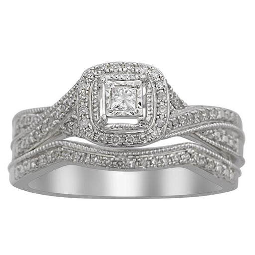 LADIES BRIDAL RING SET 1/4 CT ROUND/PRINCESS DIAMOND 10K WHITE GOLD