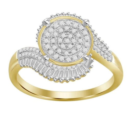 LADIES RING 3/8 CT ROUND/BAGUETTE DIAMOND 10K YELLOW GOLD