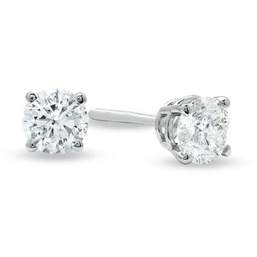 LADIES SOLITAIRE EARRINGS 5/8 CT ROUND DIAMOND 14K WHITE GOLD