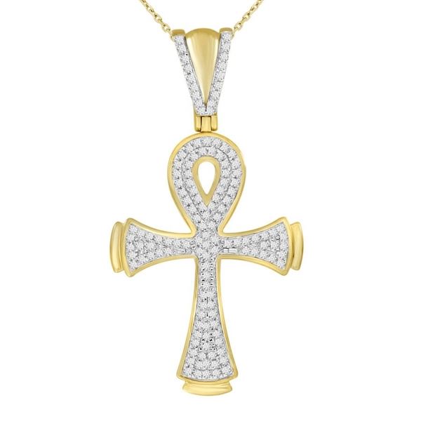 MEN'S CROSS 1/3 CT ROUND DIAMOND 10K YELLOW GOLD