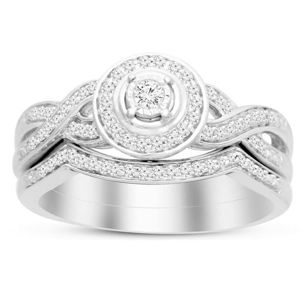 LADIES BRIDAL RING SET 1/4 CT ROUND DIAMOND 10K WHITE GOLD