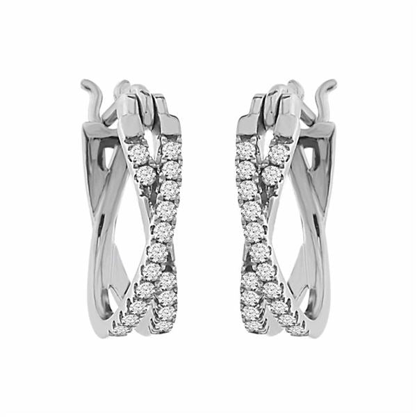 LADIES HOOP 1/4 CT ROUND DIAMOND 10K WHITE GOLD