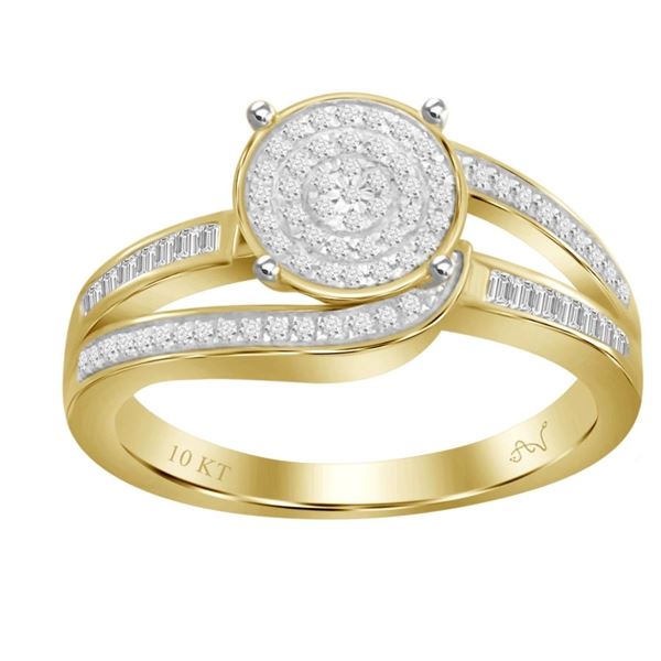 LADIES RING 1/3 CT ROUND/BAGUETTE DIAMOND 10K YELLOW GOLD