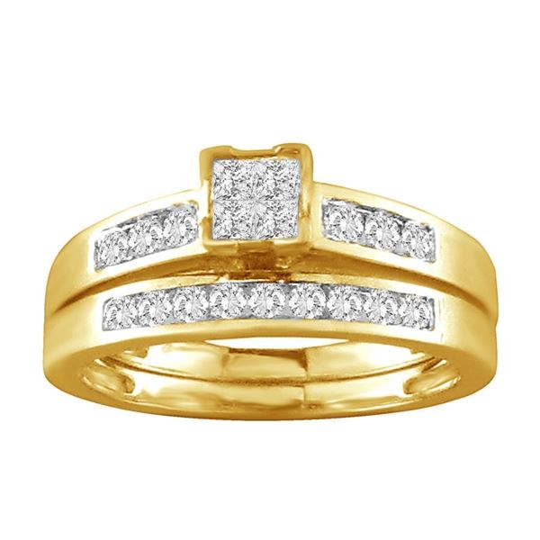 LADIES BRIDAL RING SET 1/2 CT ROUND/PRINCESS DIAMOND 10K YELLOW GOLD