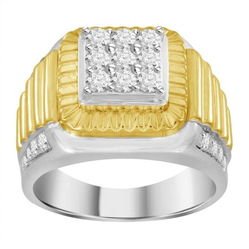 MEN'S RING 1 CT ROUND DIAMOND 10K TT WHITE & YELLOW GOLD