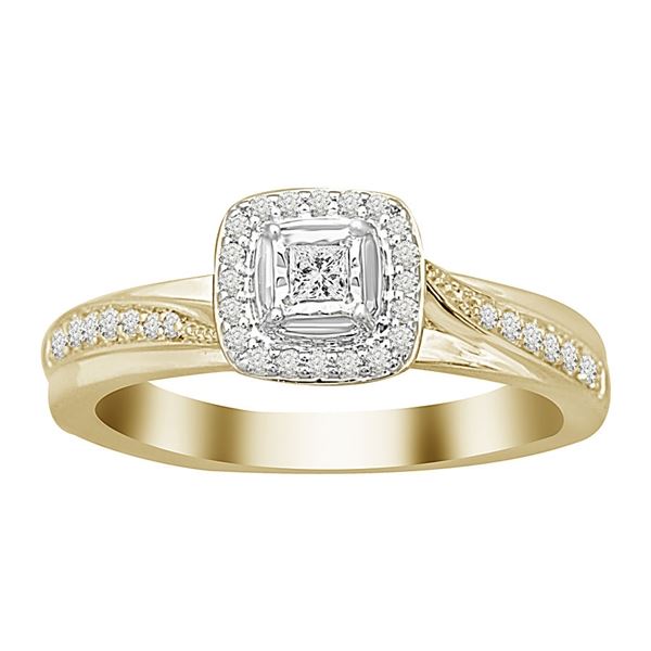 LADIES RING 1/5 CT ROUND/PRINCESS DIAMOND 10K YELLOW GOLD