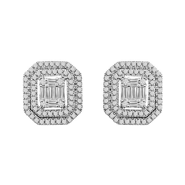 LADIES EARRINGS 3/4 CT ROUND/BAGUETTET DIAMOND 14K WHITE GOLD