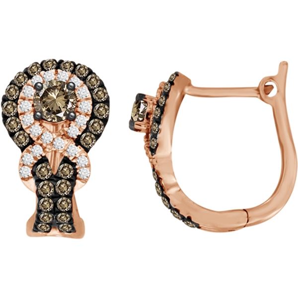 LADIES EARNINGS 1 CT WHITE/CHOCOLATE ROUND DIAMOND 10K ROSE GOLD
