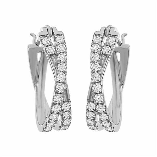 LADIES HOOP EARRINGS 1 CT ROUND DIAMOND 10K WHITE GOLD