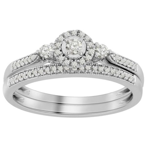 LADIES BRIDAL RING SET 1/4 CT ROUND DIAMOND 10K WHITE GOLD