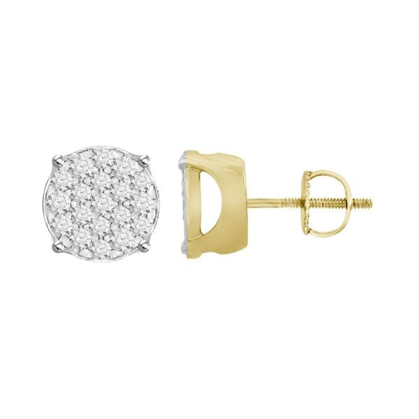 MEN'S EARRINGS 1 CT ROUND DIAMOND 10K YELLOW GOLD