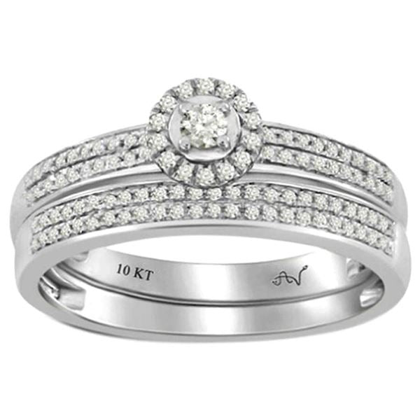 LADIES BRIDAL RING SET 1/4 CT ROUND DIAMOND 10K WHITE GOLD