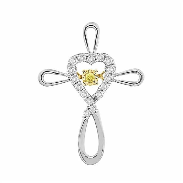 LADIES CROSS PENDANT PENDANT 1/6 CT WHITE/YELLOW ROUND DIAMOND 10K TT WHITE & YELLOW GOLD