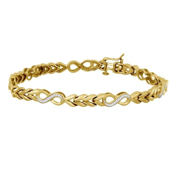 LADIES BRACELET 1/5 CT ROUND DIAMOND SILVER YELLOW PLATED