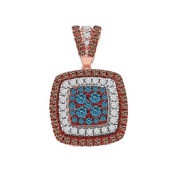 LADIES EARRINGS 1/2 CT WHITE/BLUE/CHOCOLATE ROUND DIAMOND 10K ROSE GOLD