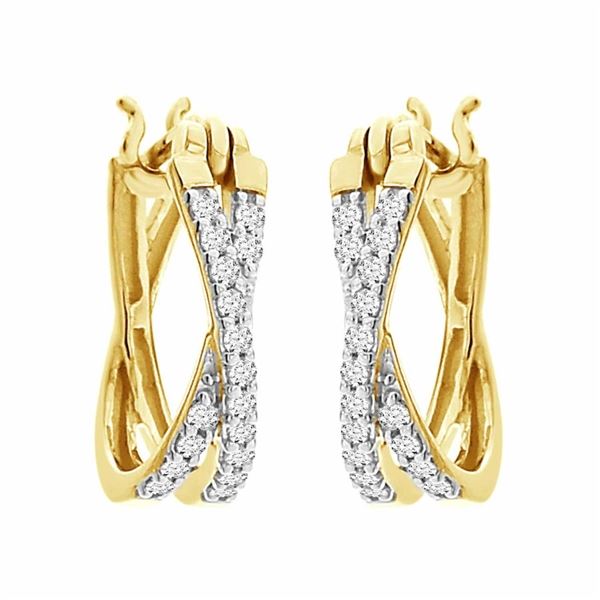 LADIES HOOP 1/4 CT ROUND DIAMOND 10K YELLOW GOLD