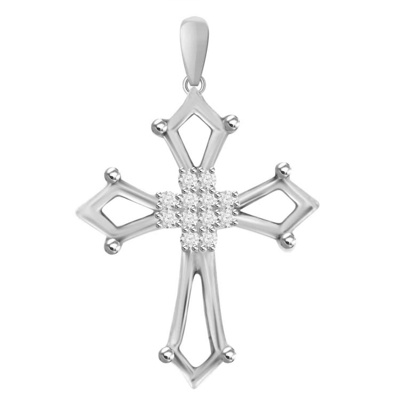LADIES CROSS PENDANT 1/20 CT ROUND DIAMOND 10K WHITE GOLD