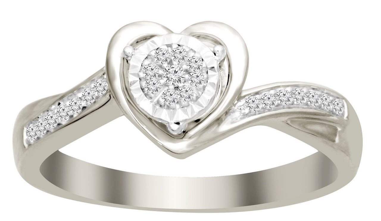 LADIES RING 1/10 CT ROUND DIAMOND 10K WHITE GOLD
