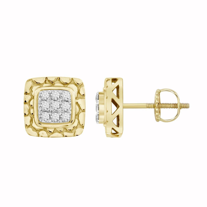 MEN'S EARRINGS 1/4 CT ROUND DIAMOND 10K YELLOW GOLD