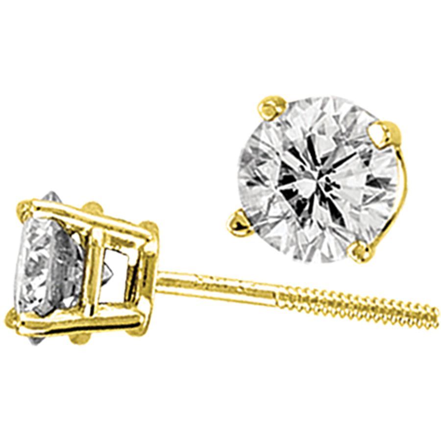 LADIES EARRINGS 1/4 CT ROUND DIAMOND 14K YELLOW GOLD