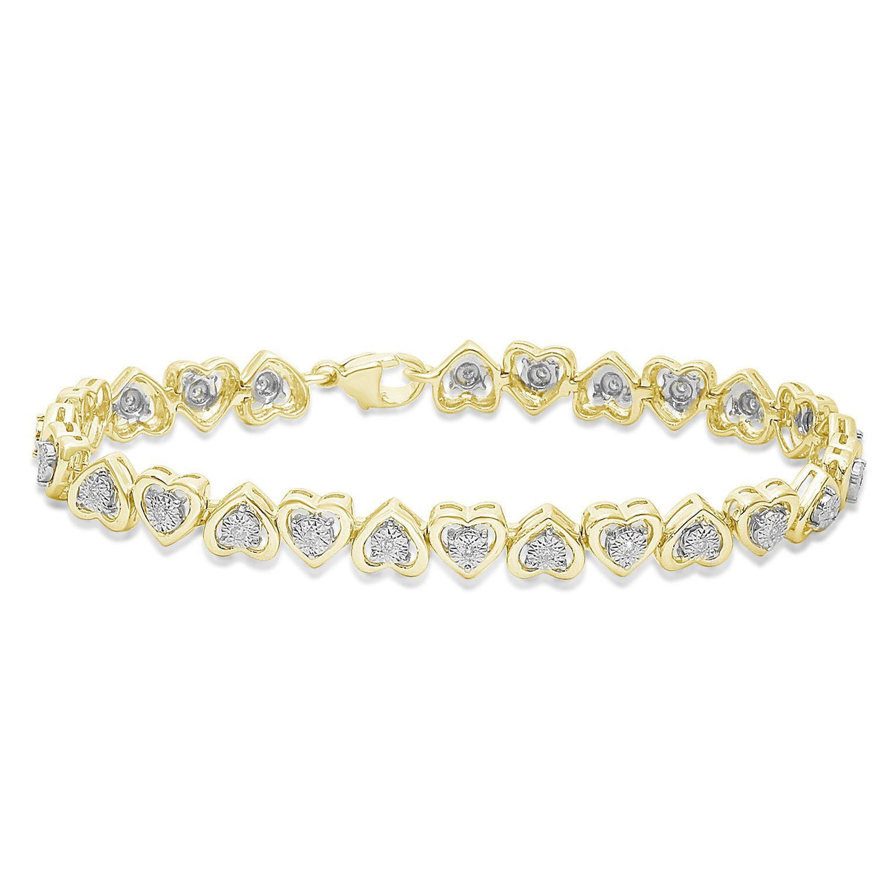 LADIES BRACELET 1/4 CT ROUND DIAMOND SILVER YELLOW PLATED