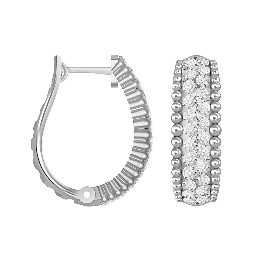 LADIES HOOPS 1/2 CT ROUND DIAMOND 10K WHITE GOLD