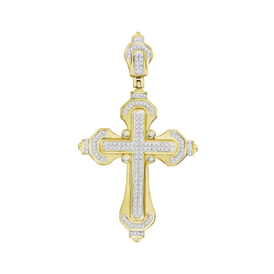 MEN'S CROSS 1/2 CT ROUND DIAMOND 10K YELLOW GOLD