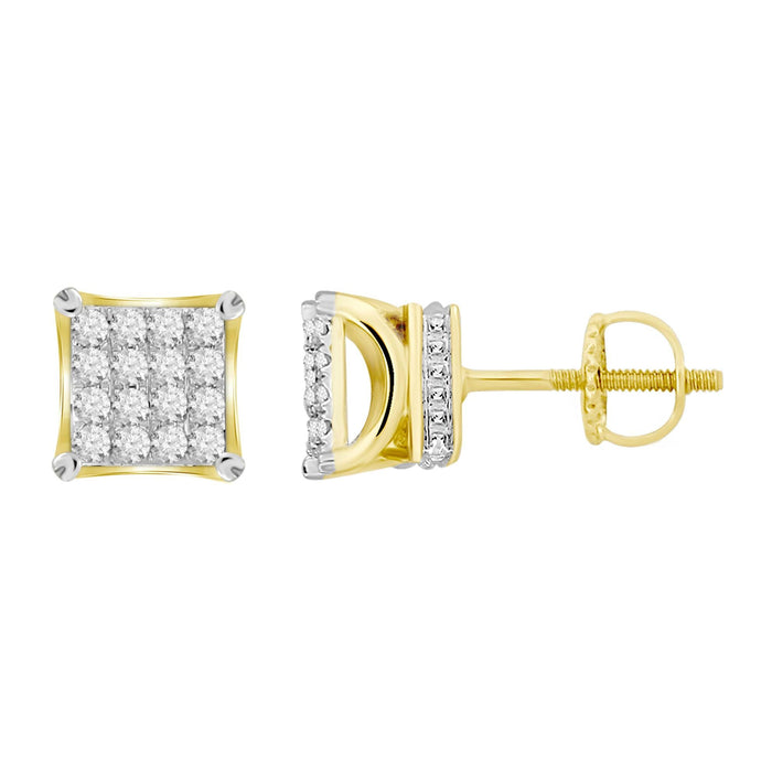 MEN'S EARRINGS 1 CT ROUND DIAMOND 10K YELLOW GOLD