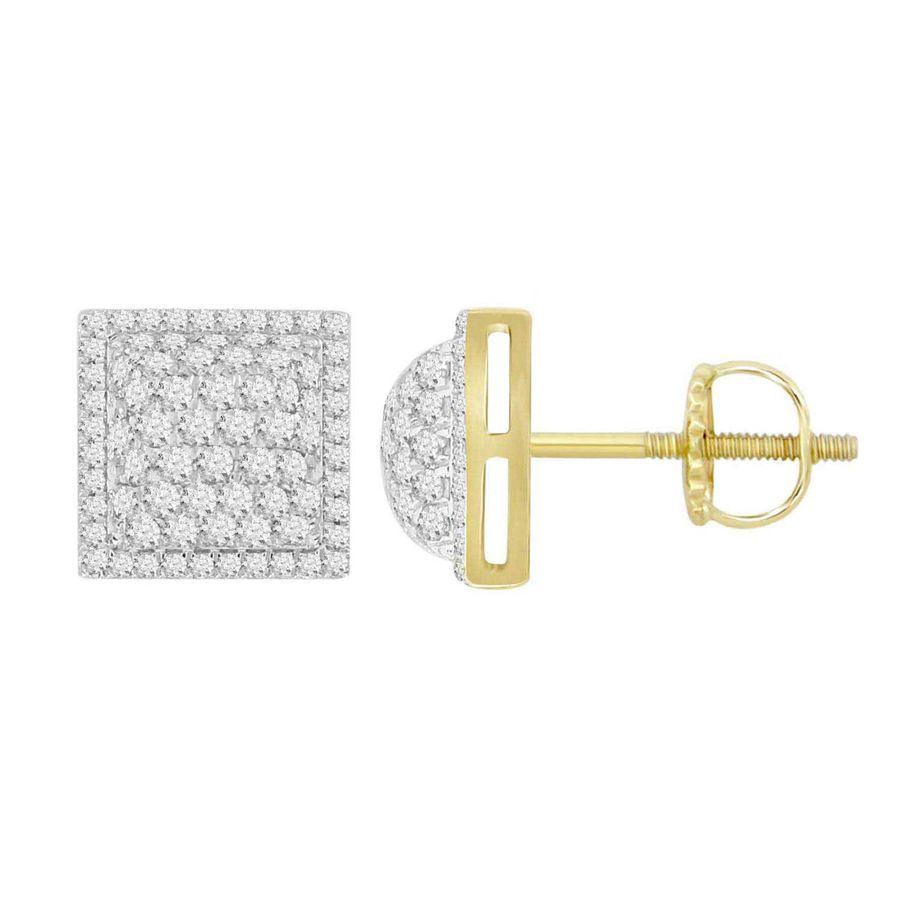 MEN'S EARRINGS 1 CT ROUND DIAMOND 10K YELLOW GOLD