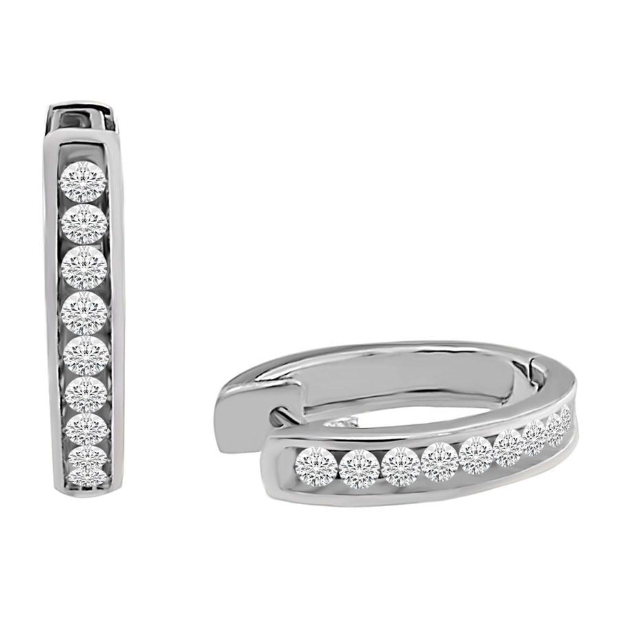 LADIES HOOPS 1 CT ROUND DIAMOND SILVER
