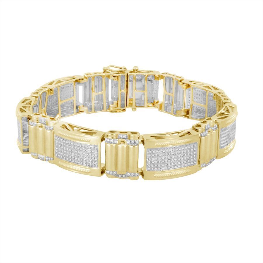 MEN'S BRACELET 2 CT ROUND DIAMOND 10K YELLOW GOLD