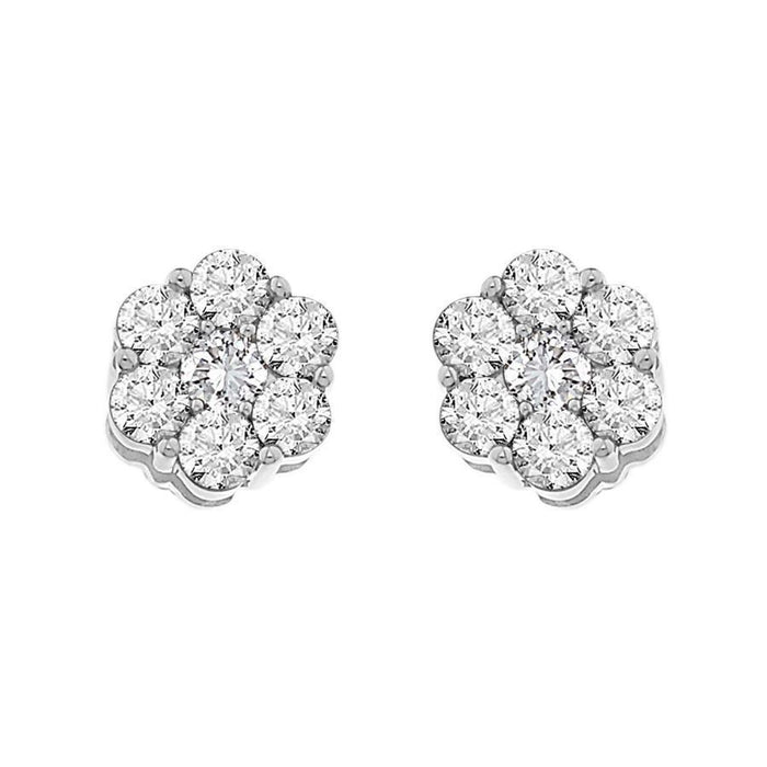 LADIES EARRINGS 2 CT ROUND DIAMOND 14K WHITE GOLD