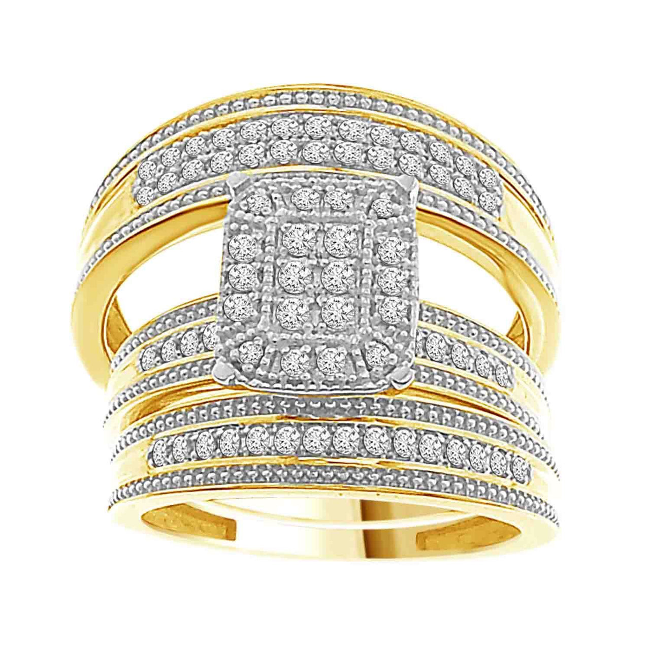 LADIES TRIO SET 1/2 CT ROUND DIAMOND 10K YELLOW GOLD
