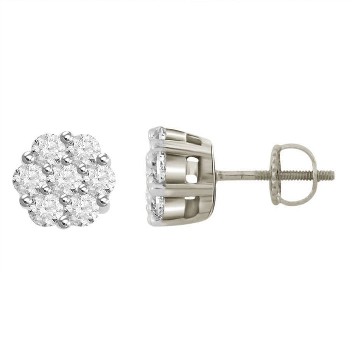 LADIES EARRINGS 3 CT ROUND DIAMOND 14K WHITE GOLD