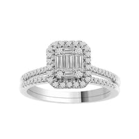 Thumbnail for LADIES BRIDAL RING SET 1/2 CT ROUND/TAPER DIAMOND 14K WHITE GOLD