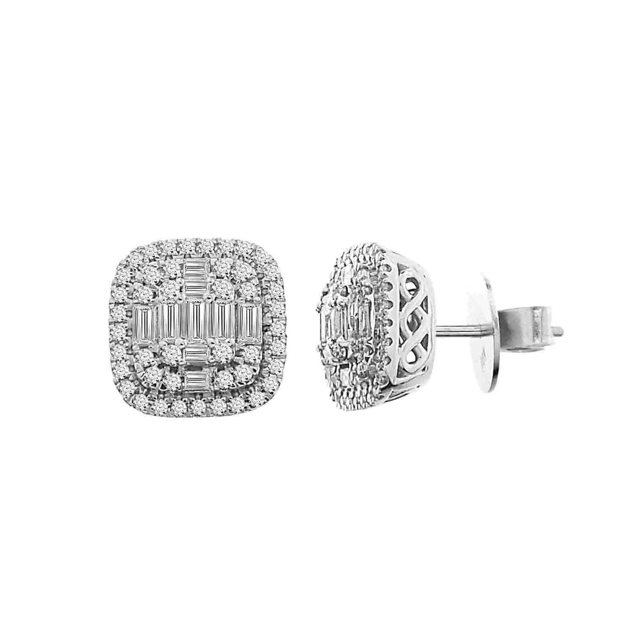 LADIES EARRING 3/4 CT ROUND/BAGUETTE DIAMOND 14K WHITE GOLD