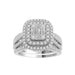 LADIES BRIDAL RING SET 1 1/4 CT ROUND/PRINCESS/BAGUETTE DIAMOND 14K WHITE GOLD