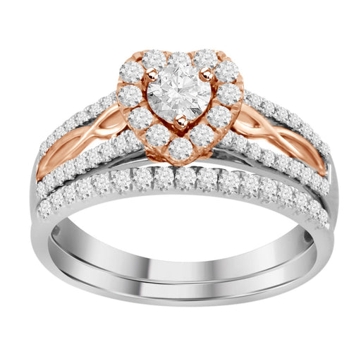LADIES BRIDAL RING SET 3/4 CT ROUND DIAMOND 14K TT WHITE/ROSE GOLD